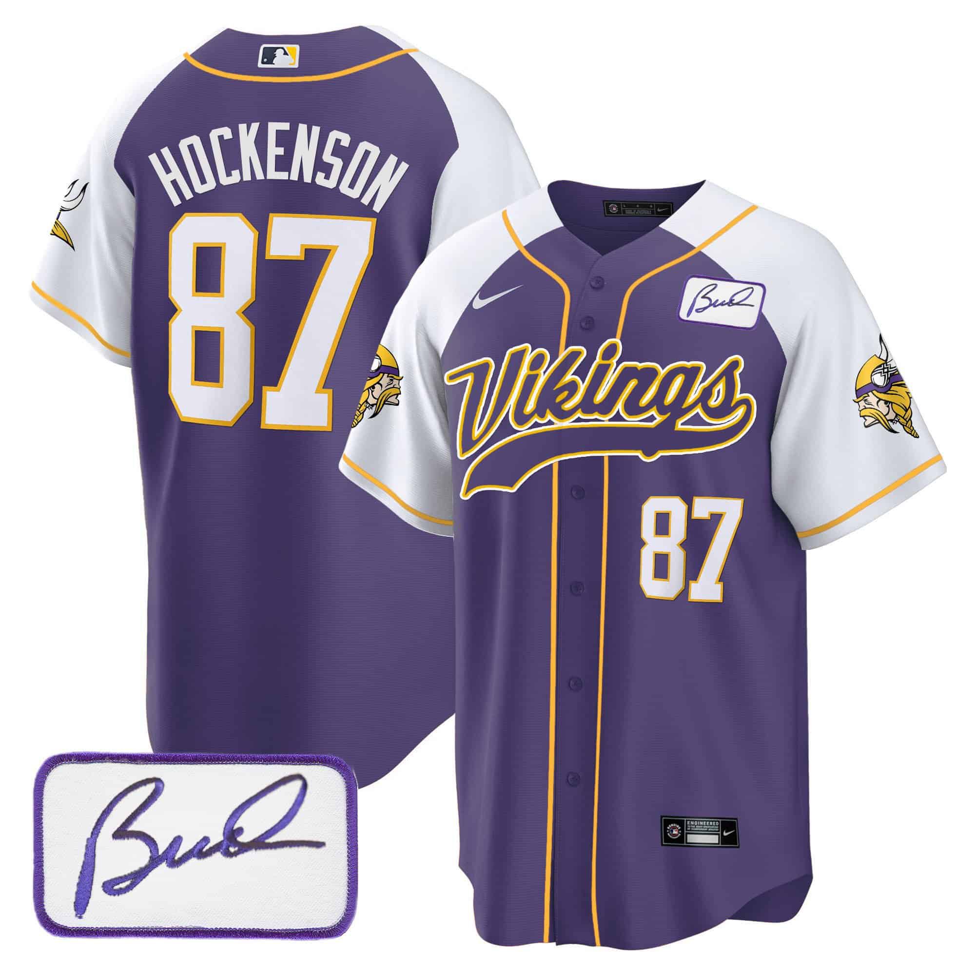 Men Minnesota Vikings 87 Hockenson Purple 2024 Nike Bud Grant Patch Classic Baseball NFL Jersey